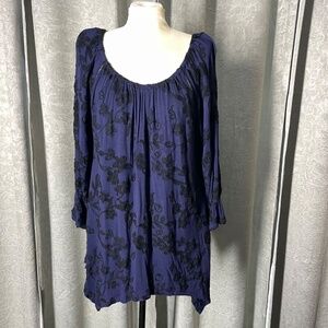 Women’s 1X Forgotten Grace Blue/Black Embroidered Top